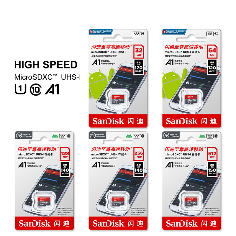 Sandisk Micro SD Card Ultra 32G 64G 256G Memory Card 1TB C10 512G Original 128G Trans Flash Card for Smartphone Desktop Nintendo