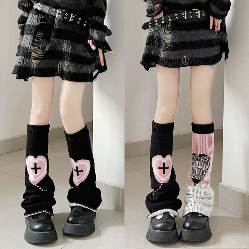 Jambières en forme de cœur croisé pour femmes, chaussettes chaudes Harajuku, couvre-chaussettes Kawaii At Fit, chauffe-pieds, accessoires Y2K, chaussettes pour mollet et genou
