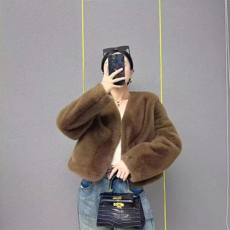 우아한 여성용 인조 모피 코트, 다용도 루즈한 인조 모피 재킷, 한국 버전, 2023 가을 겨울 신상