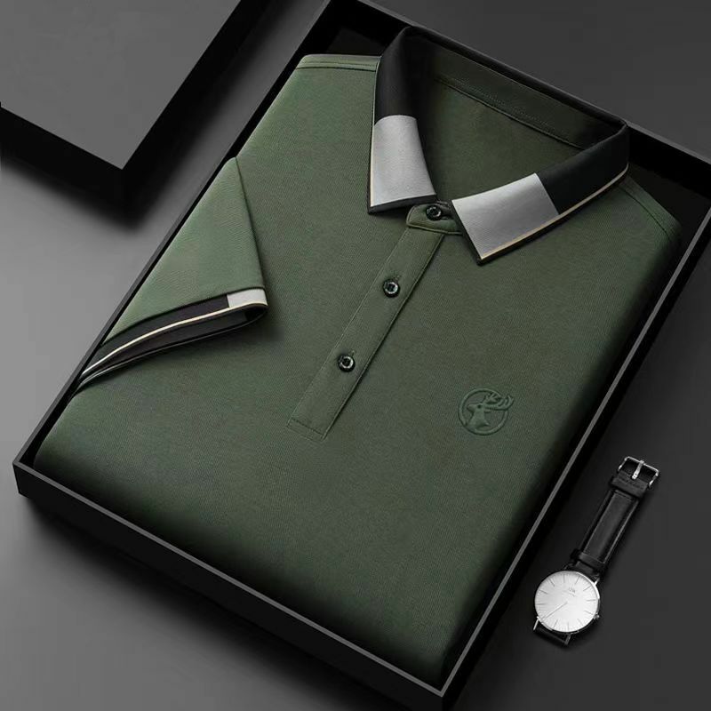 Polo con solapa Simple para hombre, camisa con botones bordados y paneles, transpirable, informal, versátil, de manga corta, moda Coreana de verano