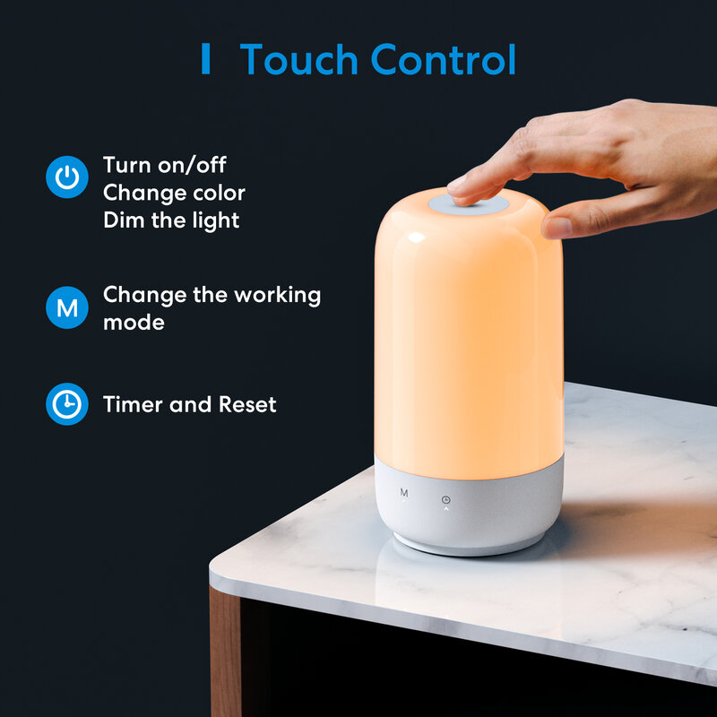 Meross Homekit Smart Omgevingslicht, Wifi Led Night Light Voor Slaapkamer, Dimbare Bedlampje, werken Met Siri,Alexa,Google Assistent