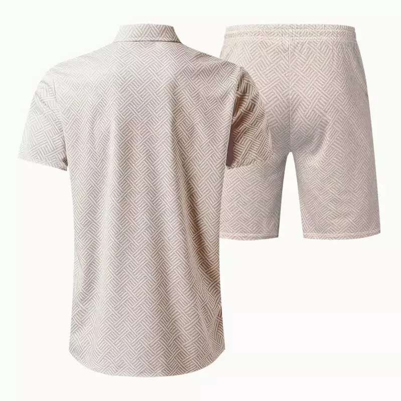 2024 męska letnia nowa moda dwuczęściowy swobodny nadruk jednokolorowy POLO koszula z klapą na zamek elastyczny sportowy garnitur z krótkim rękawem