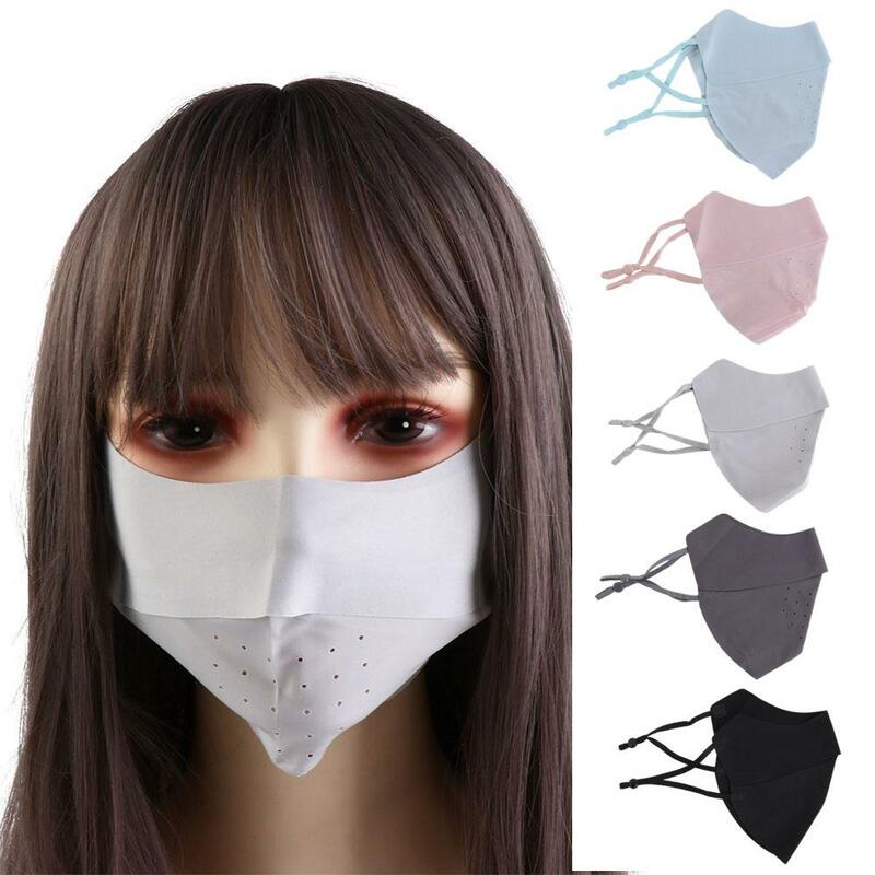 Mascarilla de seda para conducir, máscara deportiva para correr, antipolvo, Anti-UV, protector solar, protección facial de seda helada