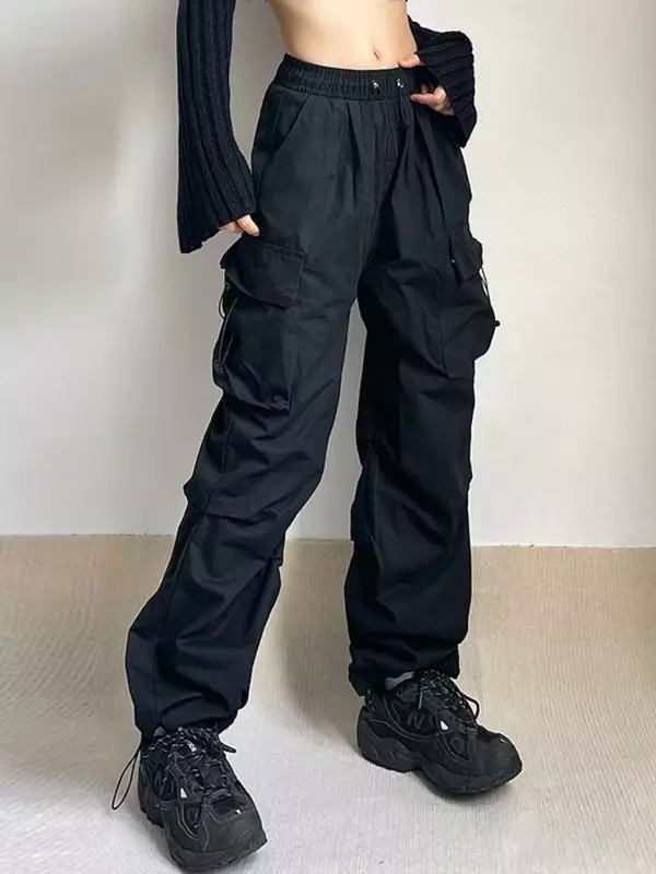 Deeptown Harajuku Cargo paracadute pantaloni donna oversize Vintage Streetwear Y2k Hip Hop Baggy gamba larga pantaloni sportivi Techwear