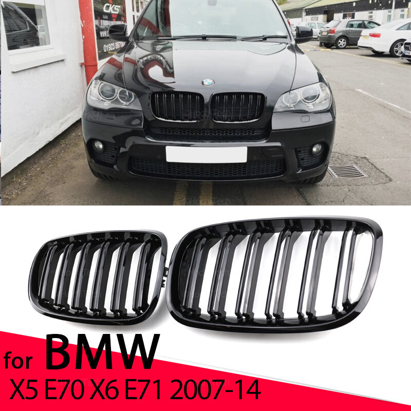 New Look Car Grille Grill Front Kidney Glossy 2 Line Double Slat For BMW X5 E70 2007-2013  X6 E71 E72 2008-2014 Car Accessories