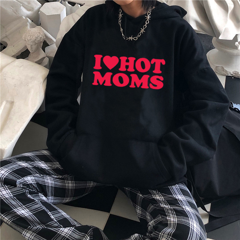 Rood Hart Ik Hou Van Hete Moeder Hoodie Vintage Vrouwen Mannen Sweatshirt Y 2K Print Pullover Lange Mouw Kpop Harajuku Unisex Tops Casual