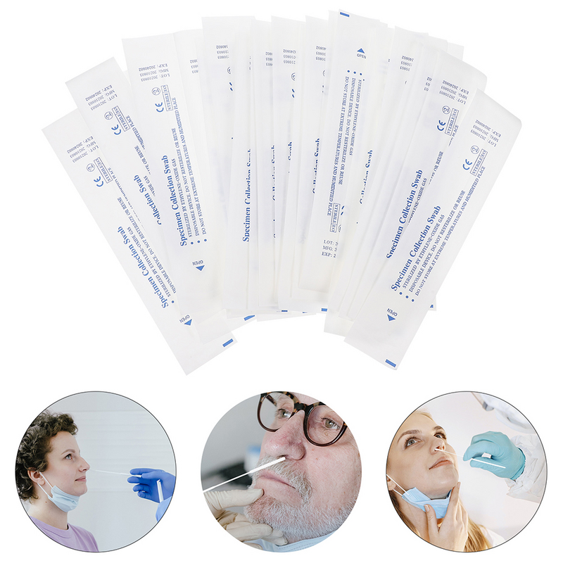 Cotonete nasal estéril descartável, Esponjas portáteis de limpeza da faringe, Coleção única de amostras, Cuidado, 200 pcs