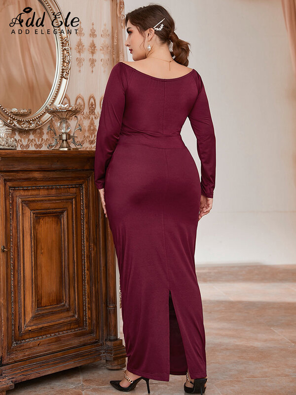 우아한 플러스 사이즈 연필 Bodycon 드레스 여성 2022 가을 레이스 슬래시 넥 광택 디자인 패션 긴 소매 의류 B691 추가