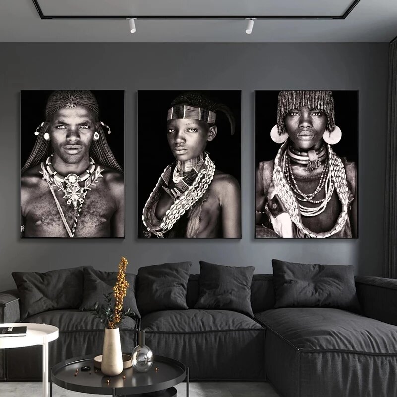 Retrato de pueblo Tribal africano, pintura en lienzo, Tribal, mujeres, hombres, carteles e impresiones, imágenes artísticas de pared para sala de estar, decoración del hogar