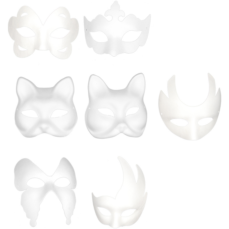 Maschera per il viso in polpa da 7 pezzi maschera dipinta a mano per bambini maschera per feste in bianco fai da te