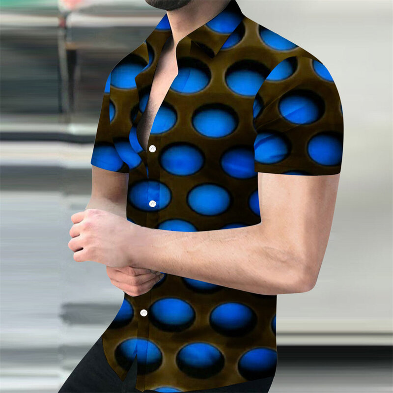 Personal Fashion Cave Pattern Digital 3D Print Short -sleeved Lapel Shirt Summer Men's Casual Fashion Shirt