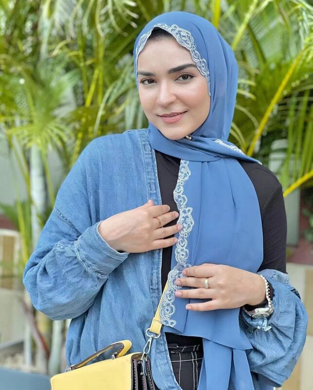 Hijab de gasa instantánea para dama, chal liso de encaje Floral, cadena de burbujas, diadema envolvente de alta calidad, estolas, capó, Sjaals musulmanes