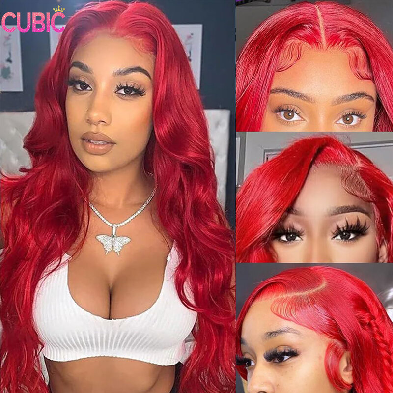 22 Inch Red Human Hair Wig 13x4 180% Density Bright Red Lace Front Wigs Human Hair Body Wave Lace Front Colored Wigs Human Hair