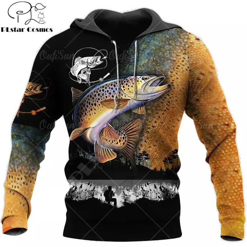 เสื้อสเวตเตอร์มีฮู้ดสำหรับผู้ชายพิมพ์ลายตกปลา2024 3D เสื้อผ้า Y2K สไตล์ฮาราจูกุแขนยาวแบบสวมหัว