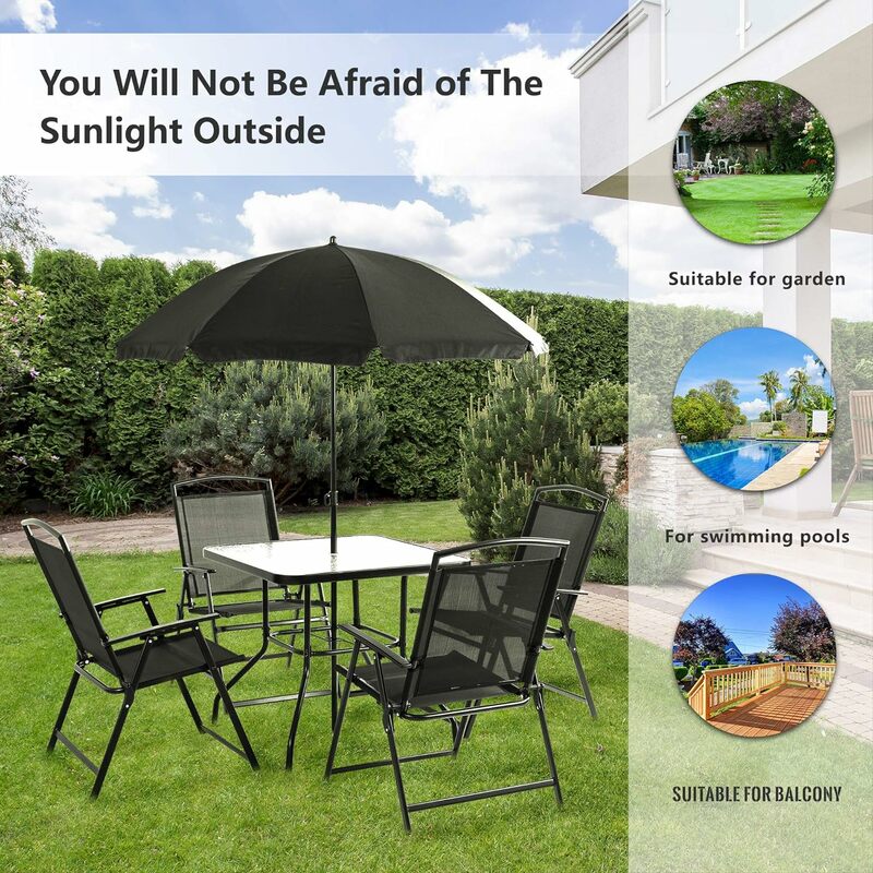 4/6 Piece Folding Patio Dining Set,Small Metal Outdoor Garden Patio Table and Chair Set w/Umbrella for Lawn,Deck,Backyard