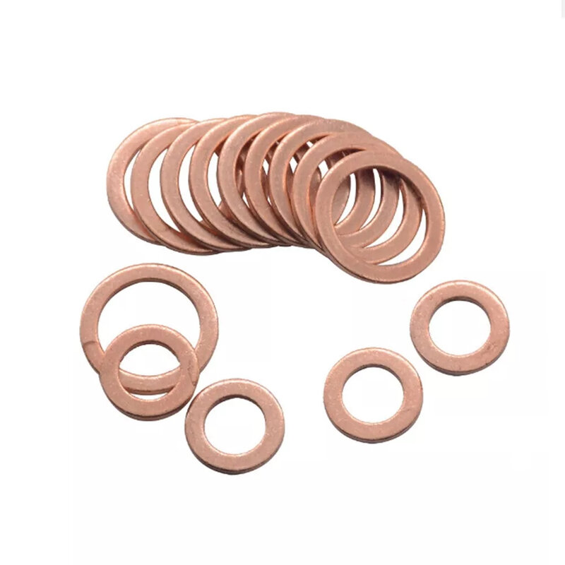 Copper Washer Junta Porca e Parafuso Set, Flat Ring Seal Variedade Kit com Caixa, Sump Plugs, M4, M5, M6, M8, M10, M12, M14, 100 Pcs, 200Pcs