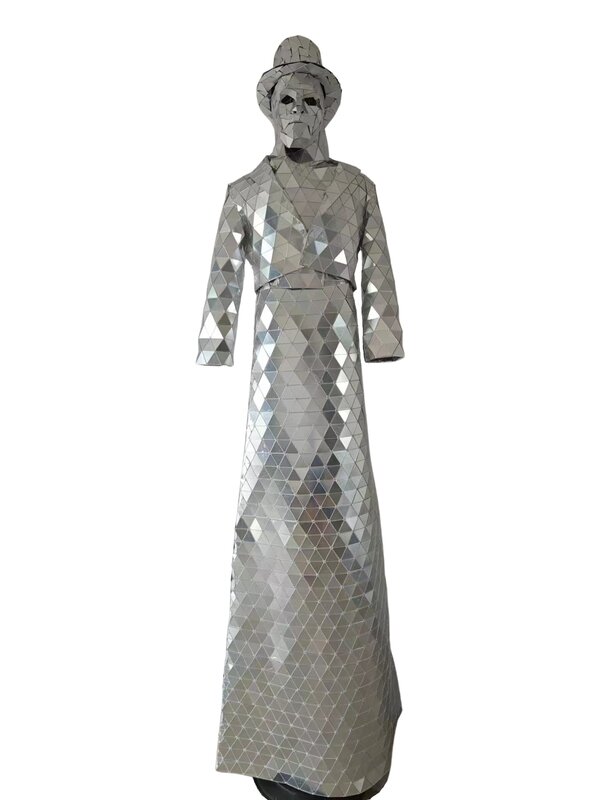 Kostum Mirrorman untuk pria dewasa, pakaian pertunjukan tari tangan dijahit Stilt Walker