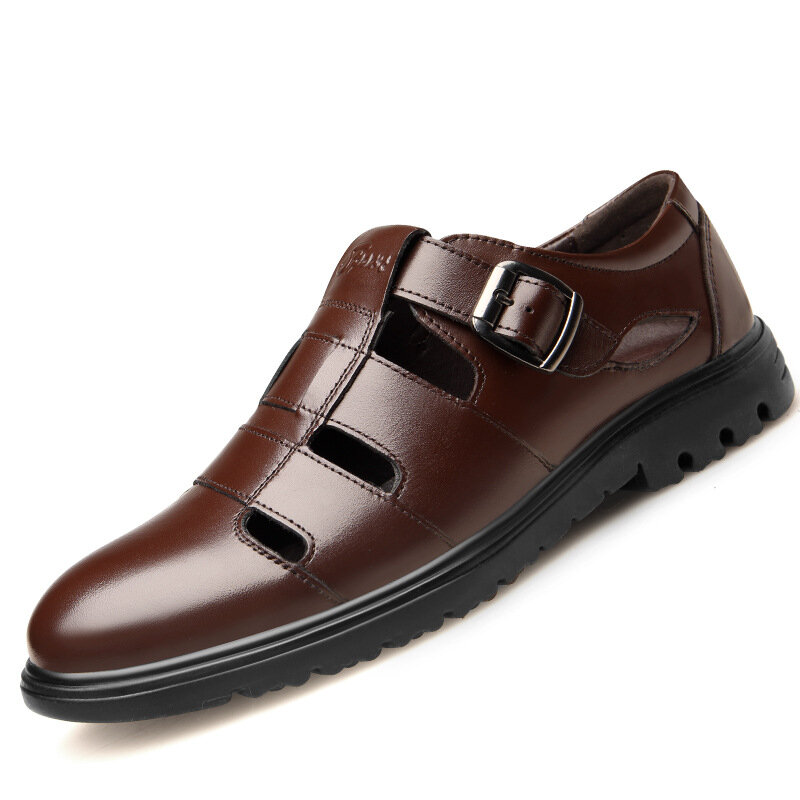 Sandalias clásicas de cuero partido para hombre, zapatos ligeros informales para exteriores, zapatillas de moda, talla grande 44, 2024