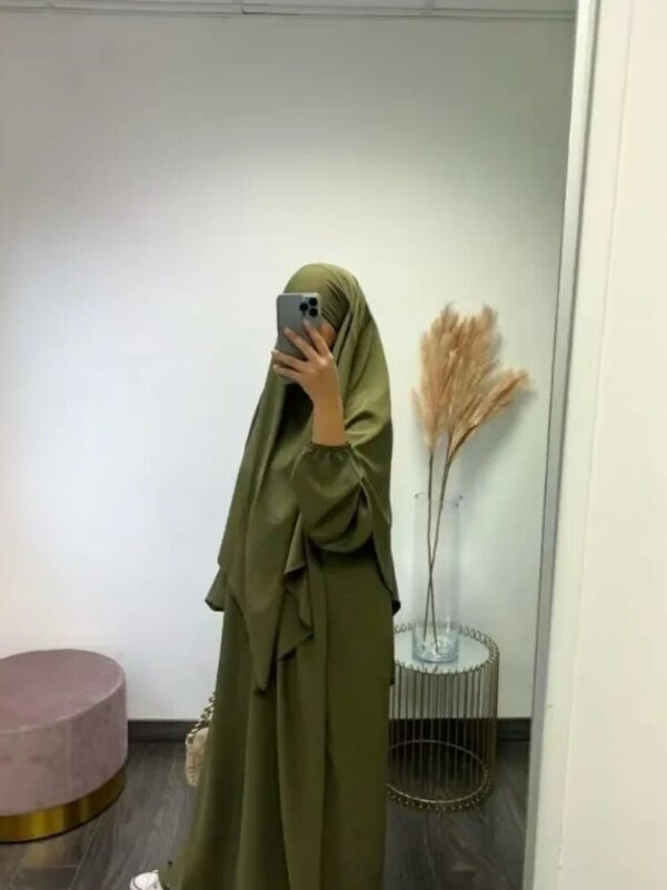 Eid donne musulmane lungo Khimar 2 pezzi Set Abaya vestito preghiera indumento Hijab copertura completa islamico Ramadan caftano Djellaba 2023