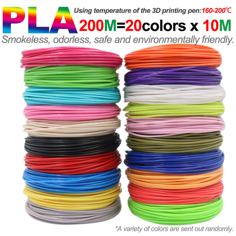Diâmetro do filamento PLA 1,75 mm, material de impressão 3D colorido para caneta 3D, 10/20/30 cores, 100M 150M 200M, incolor e inodoro, seguro e ecológico, consumíveis para impressora 3D