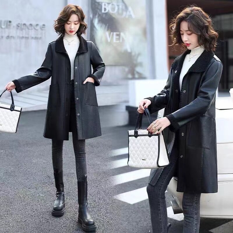 Leather Coat Women's Long Mother's Autumn Winter Korean Jacket Loose Large Size Fur One Windbreaker 2024 New Female Trend Tops