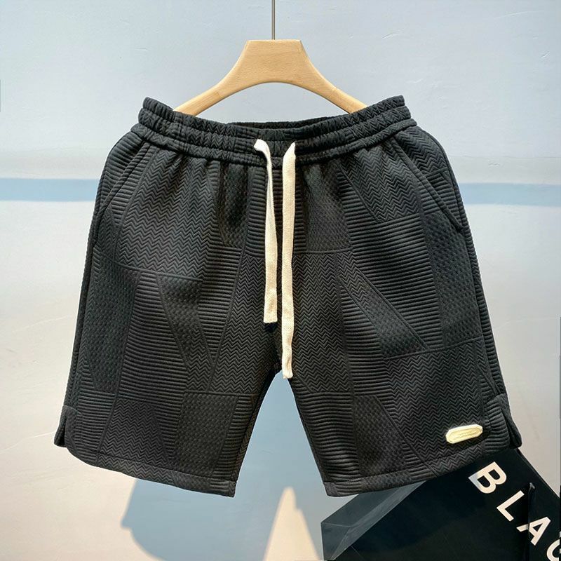 Calça curta esportiva de jogging casual masculina, padrão ondulado, monocromática, short de verão, cordão solto seco, esportes de ginástica