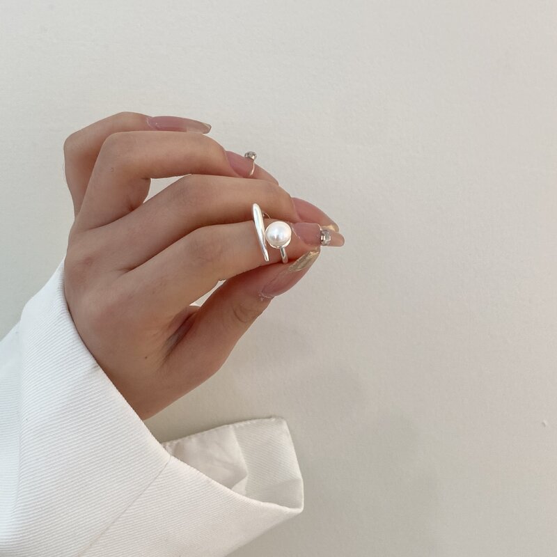 แหวนเงินสเตอร์ลิง BF 925คลับสำหรับผู้หญิงแหวนไข่มุกแบบเรียบง่ายเปิดแบบวินเทจแพ้ง่ายสำหรับปาร์ตี้ของขวัญวันเกิด