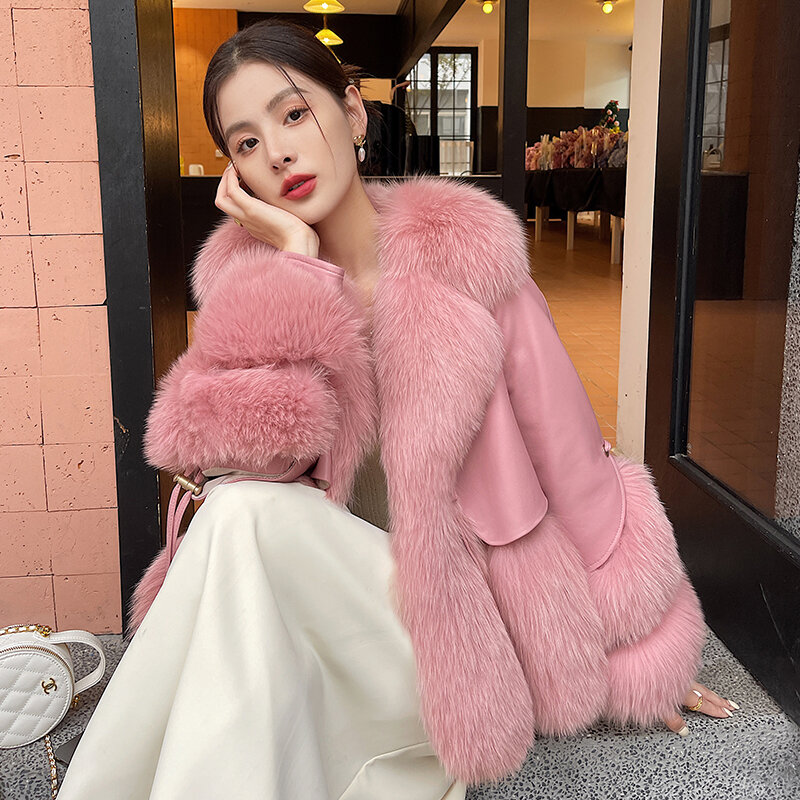 Coat Fur Thickened Warm Women's Fashion Casual Loose High-End Winter New FoxFur Coat Stitching Sheepskin Integrated Collar Short