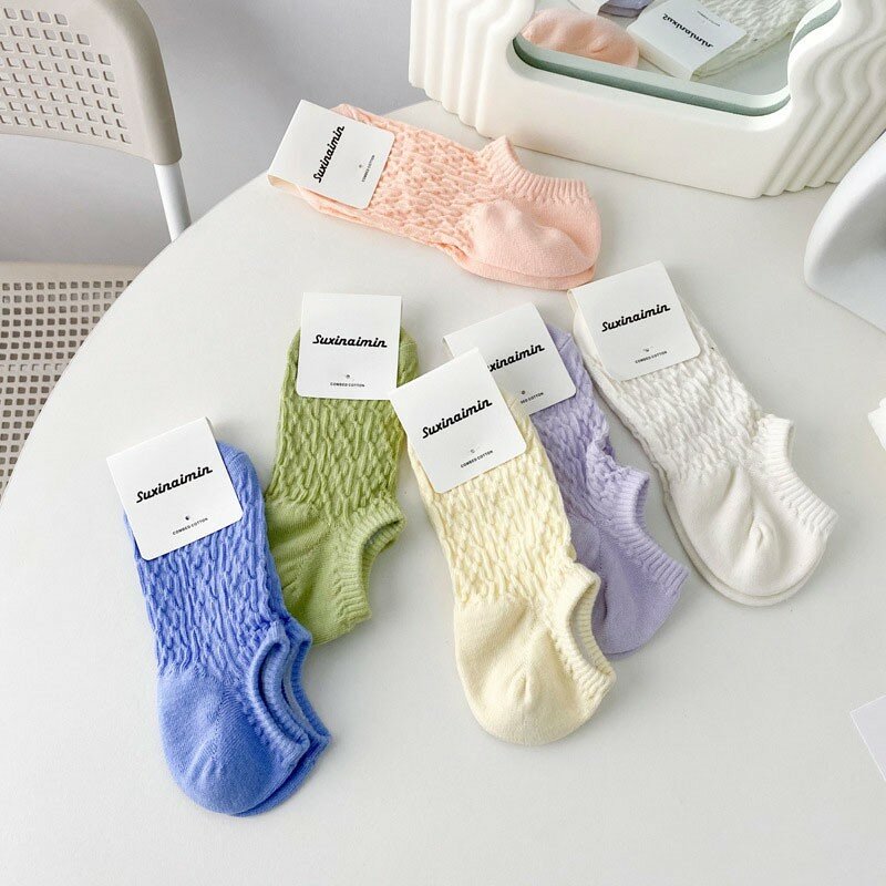Ankle Socks Woman New Macaron Color Summer Invisible Comfortable Breathable Mesh Socks Women's No-show Socks Cotton Socks G107
