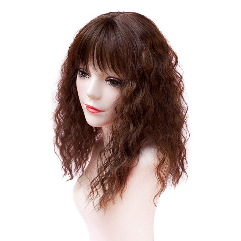 Fashion Full Head Wear Curly Topper with Curly Bang Clip in Snythetic Messy Hairpiece for Thinning Hair 35cm for Woman Daily Use