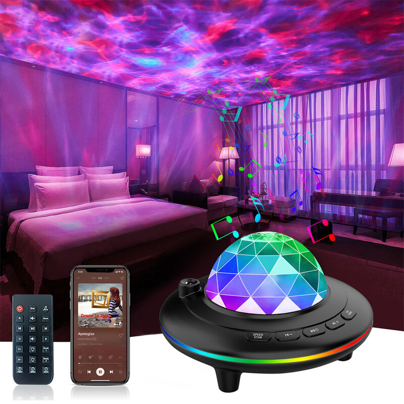 Lampu proyektor Led bertenaga USB, lampu malam Led UFO berbintang kendali jarak jauh & Speaker Bluetooth untuk ruang anak-anak, pesta, Ruang Tamu