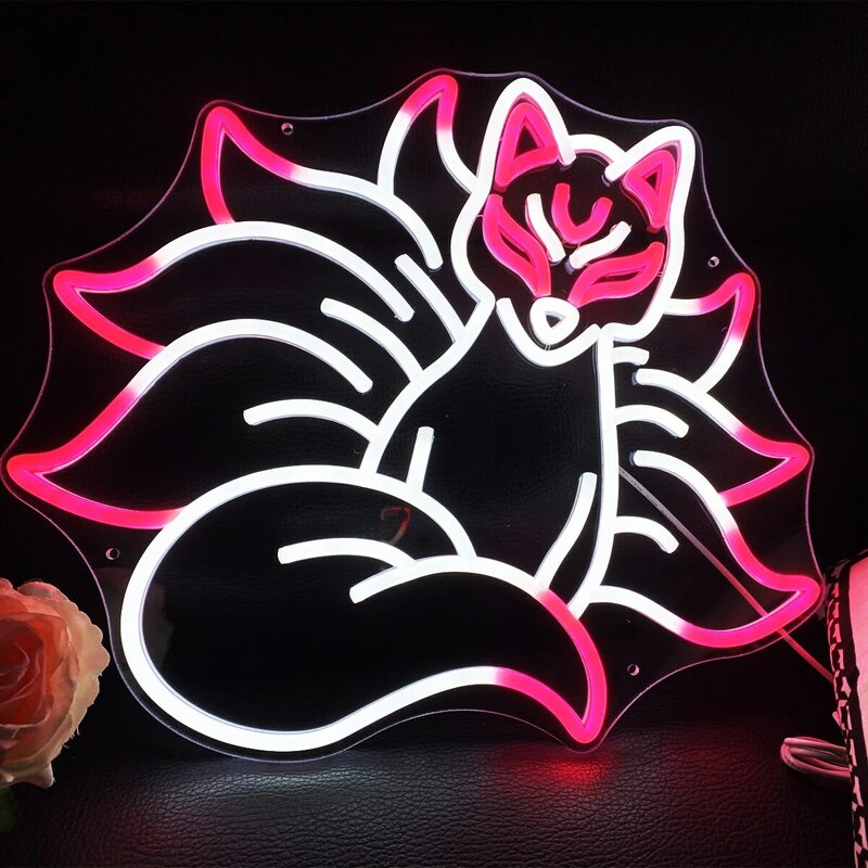 Zorro rosa de nueve colas que puede ajustar las luces de neón, color personalizado, dormitorio, adecuado para banquetes, bares, ambiente de fondo de neón