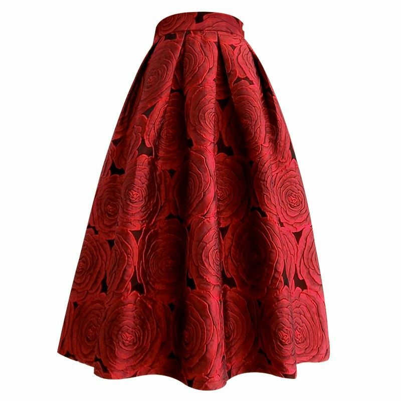 Female Retro Floral Aesthetic Jacquard High-waisted Long Skirts Woman A-line Pleated Skirt Autumn Vintage Elegant Skirts Q587