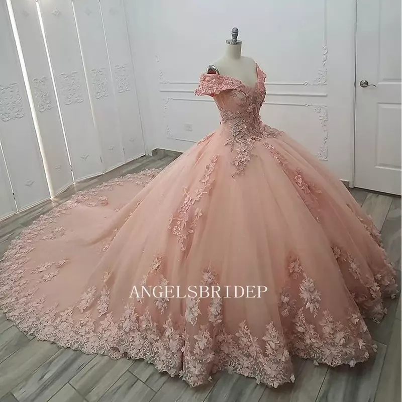15歳の女の子のためのピンクの花の夜会服,Quinceaneraドレス,女の子のための透明な誕生日ドレス,卒業式のドレス