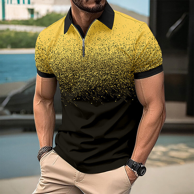 Nowa męska casualowa koszulka Polo z krótkim rękawem letnia moda biurowa z kołnierzem jarzębiny koszulka męska oddychająca koszulka Polo Top męski