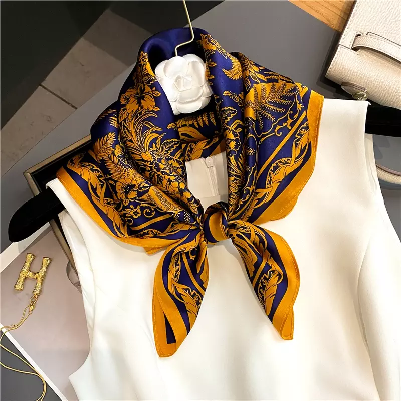 Moda 100% puro lenço de seda feminino luxo bandana 90cm quadrado lenço de pescoço gravata scarfs senhora hijab xale foulard bandana