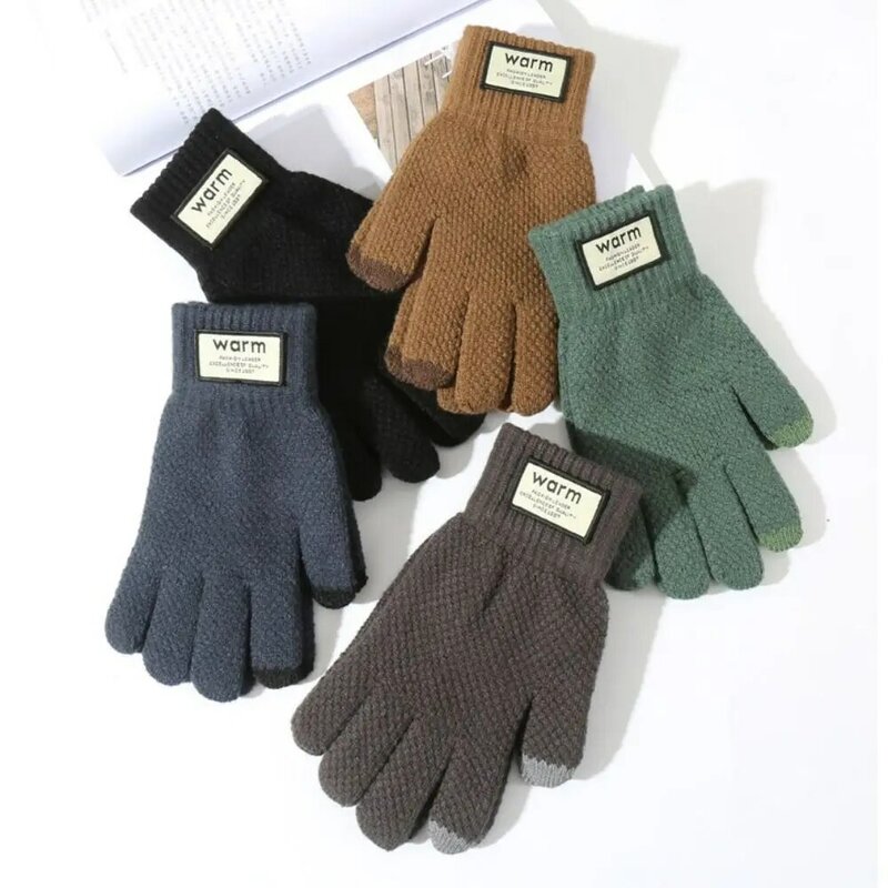 Warm Winter Knitted Gloves New Solid Color Windproof Touch Screen Gloves Thickened Plush Cycling Gloves Women