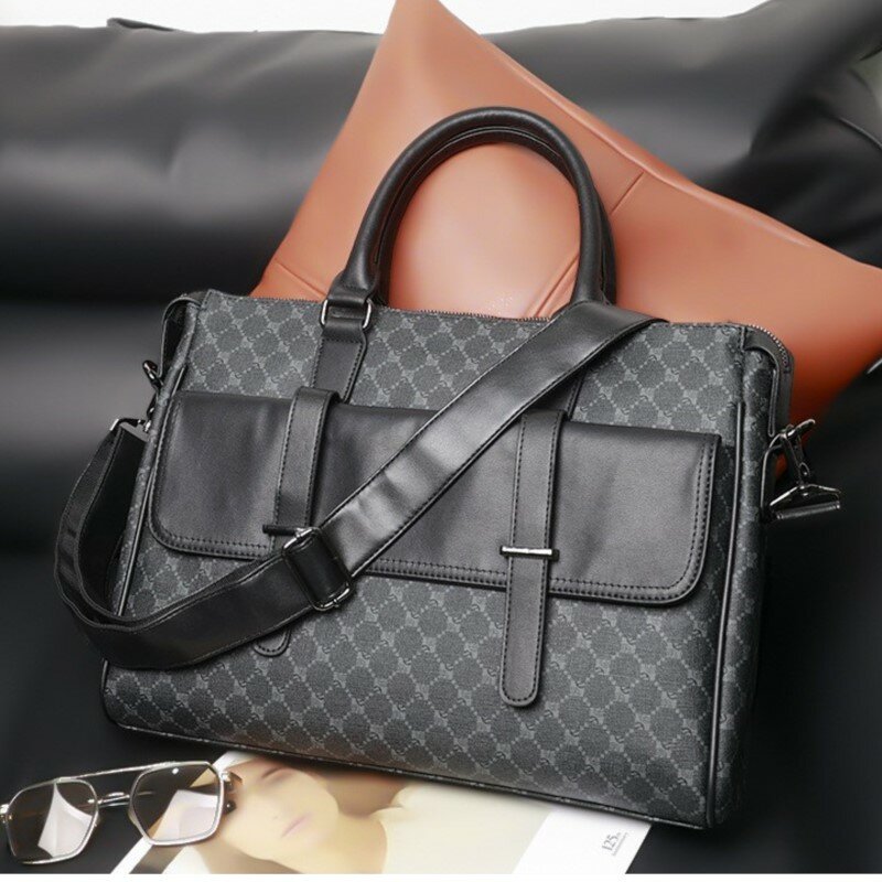 Модный черный кожаный портфель, дизайнерская сумка для ноутбука в деловом стиле для женщин, рабочие сумки высокого качества, Мужская брендовая сумка через плечо