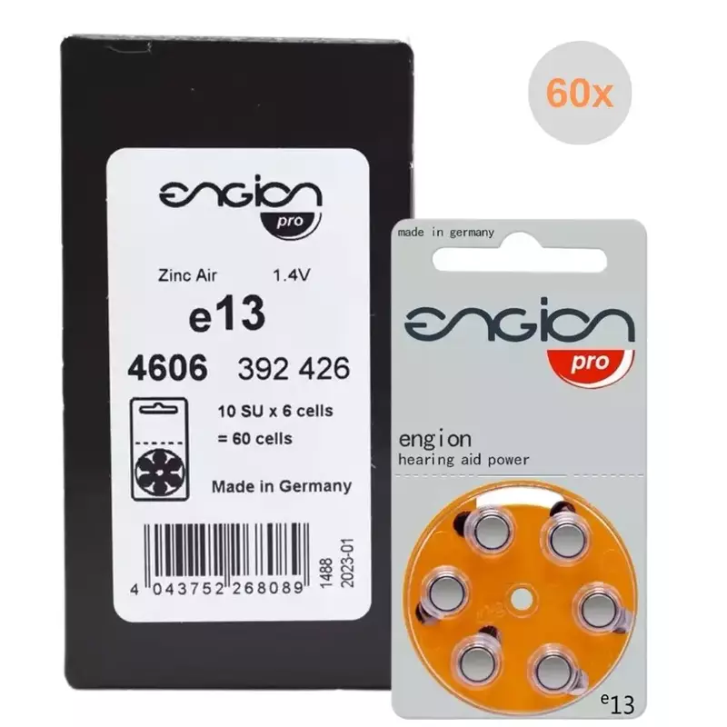 Engion-Batterie pour prothèses auditives, Zinc Air, 1.45V, 13A, 13, P13, Magasin 48, 10 cartes, 60 pièces