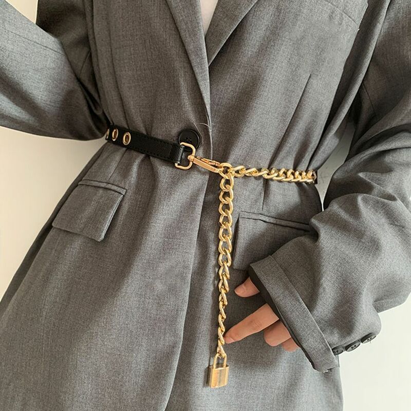 Fashion Punk Style PU Leather Waist Chain Thin Belt Waistband Waist Belts