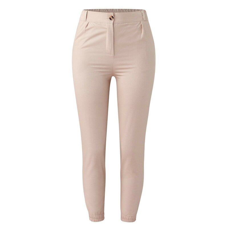 Pantalones recortados informales para mujer, pantalones largos de cintura alta, Color sólido, bolsillo adelgazante, simplicidad diaria, moda