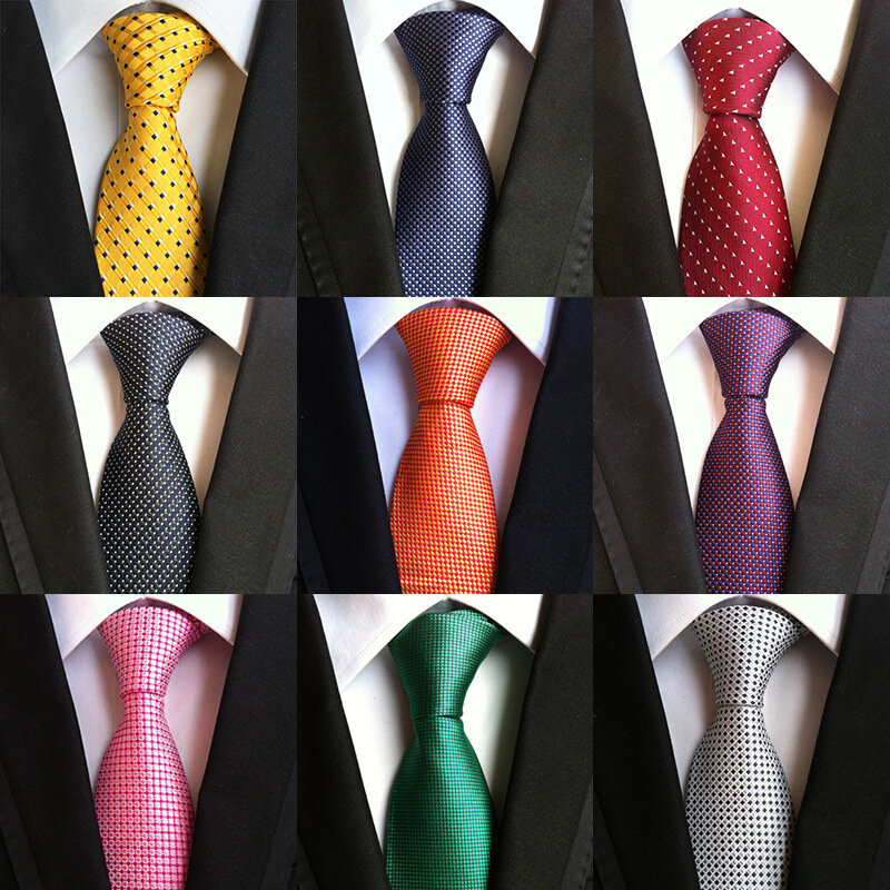 Solidny krawat 8cm dla mężczyzn garnitur formalne na wesele Party Neckwear nowy projekt w paski w kropki sprawdź krawat w kratę męskie ciemnoniebieskie Gravata
