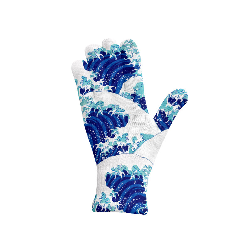 Gants imprimés de Style japonais pour femmes, mitaines en tricot extensible, impression 3D, gants complets pour écran tactile, printemps et automne