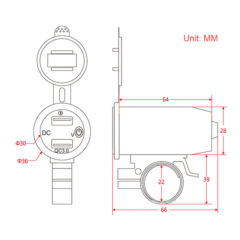 Chargeur de guidon modifié pour moto, adaptateur de téléphone portable, voltmètre pour touristes, USB QC3.0, 12V-24V
