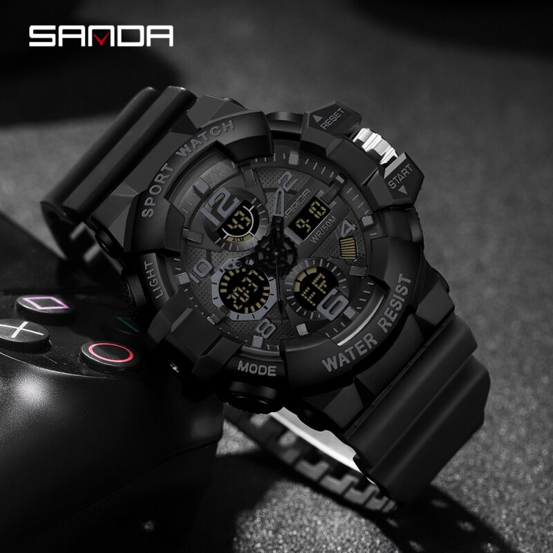 Marka SANDA zegarki sportowe 50M wodoodporny zegarek męski podwójny wyświetlacz kwarcowy zegarek męski zegarek męski 3168