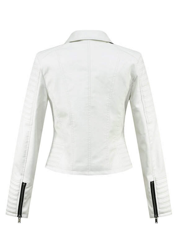 Mode baru wanita musim gugur musim dingin jaket kulit tiruan wanita jaket lengan panjang pengendara sepeda motor putih PU Punk Streetwear mantel hitam