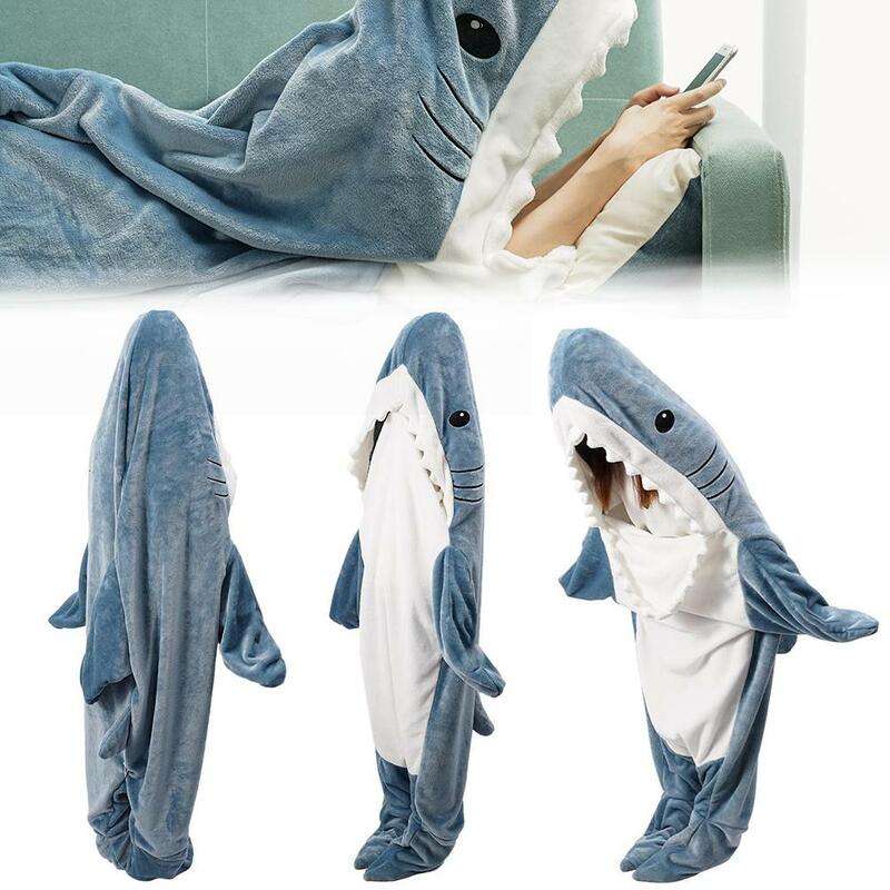 Cobertor de flanela para crianças e adultos Saco de dormir de tubarão dos desenhos animados Pijama macio e quente Tecido aconchegante para escritório