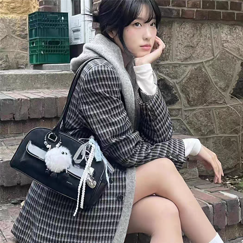Bolso de bolos al óleo con soporte para mujer, bolso de mano estilo Boston YUN JIN, bolso de diseñador de lujo, marca coreana