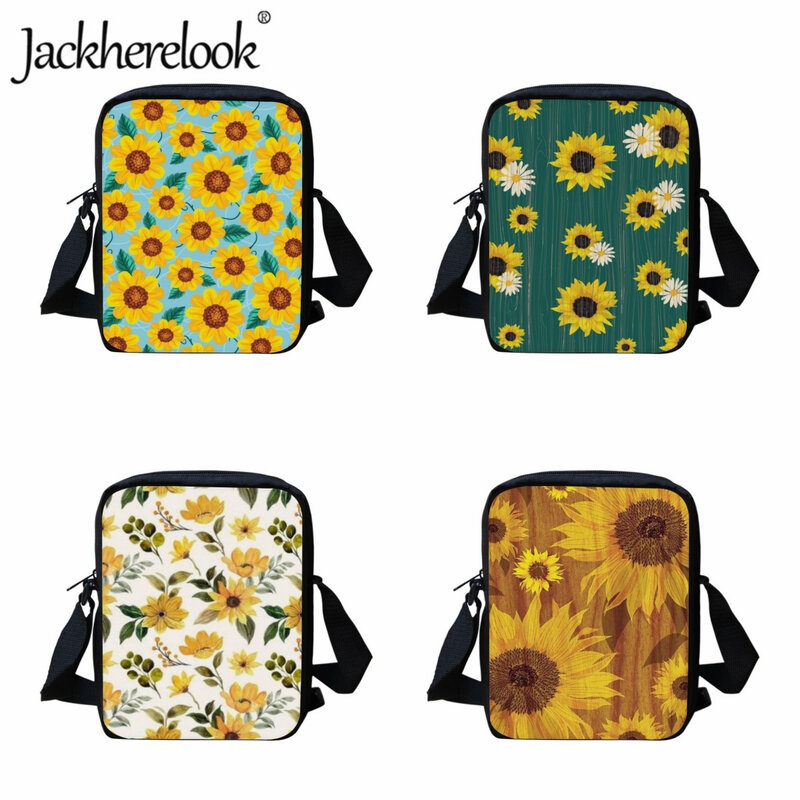 Jackherelook-맞춤형 해바라기 패턴 크로스 바디 백, 어린이 학교 가방, 청소년 메신저 가방, 캐주얼 데일리 여행 가방
