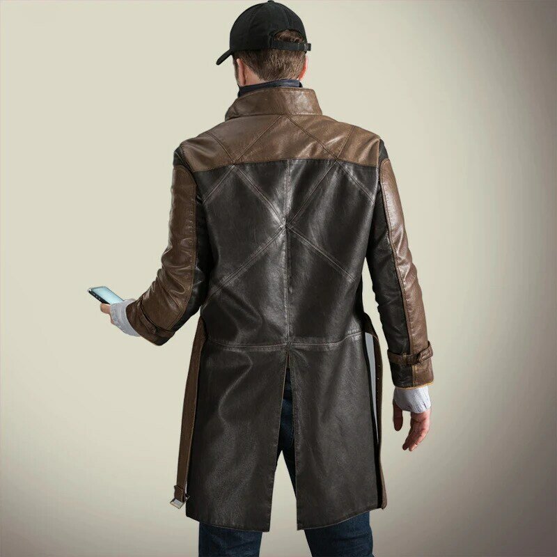 Aiden Pearce Faux Leather Trench Windbreaker Game Watch Dogs Cosplay Costumes Role Play Coat Sweater Hat  For Man
